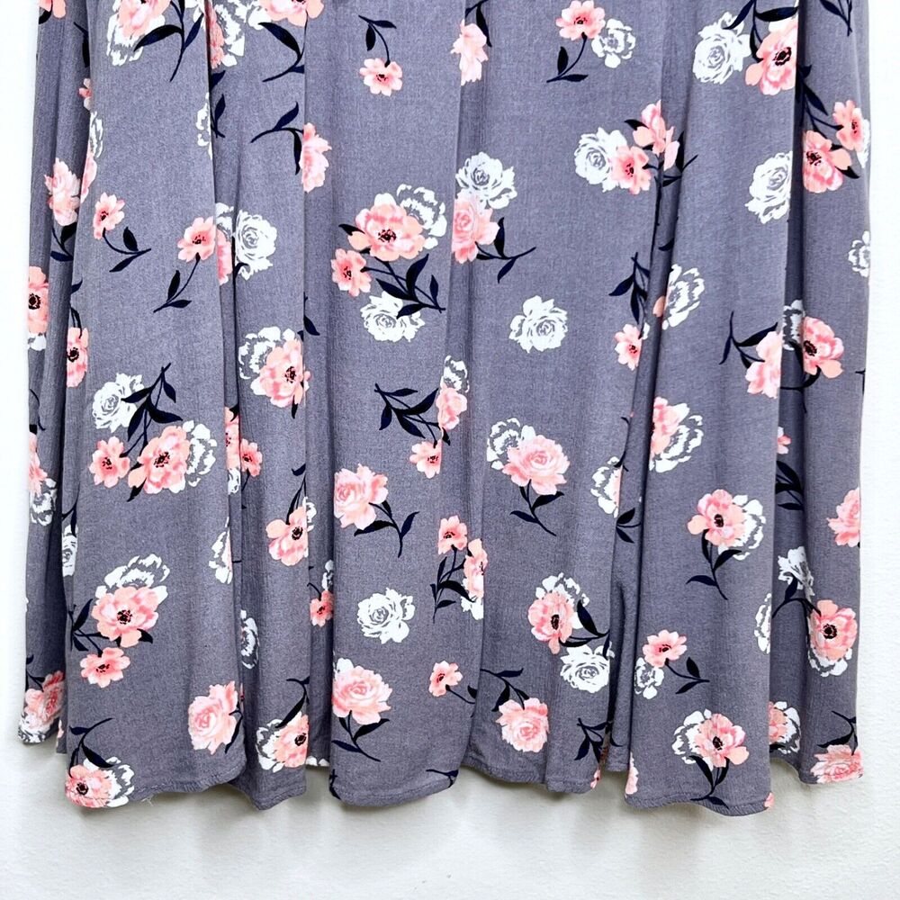 Torrid Women Floral Trapeze Swing Mini Dress Size 4 Gray Pink Lace Up Neck 4X - Picture 4 of 7